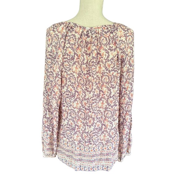 Lucky Brand Boho Floral Peasant Top M Purple Coral Cream - Picture 4 of 5